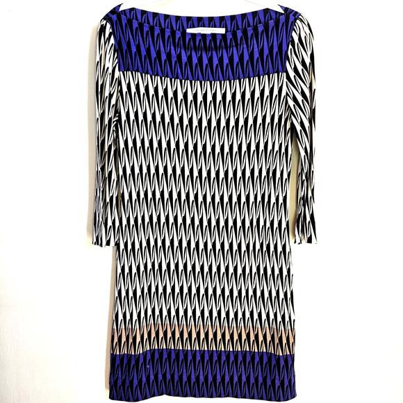 Diane VonFurstendberg Ruri Silk Dress Size 8 Geometric Stretch 3/4 Sleeve - Picture 1 of 9